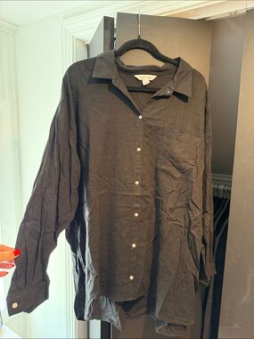 Old Navy Black The Boyfriend Linen Shirt
